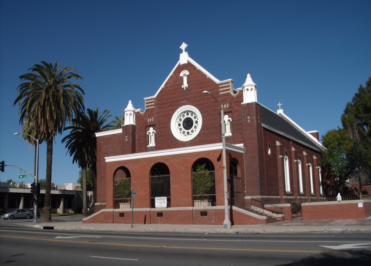 Brick exterior of St. Bernardine Catholic Church